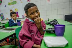 Students eating at the School- physical distancing