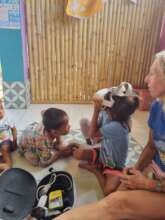 Youngsters in the local school seeing VR turtles!