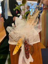 Flower arrangement for the wedding with corn