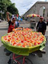 Don Mariano delivering 200 fruit bowls we provided