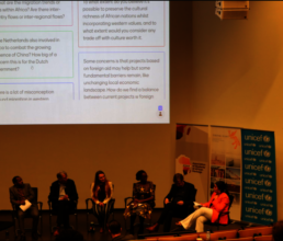 Discussing UN SDG goals at a fundraising event