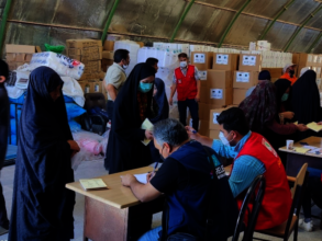 Distribution of items at refugee camps in Iran