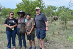 Maggie, Angela, Michael, Sean with the rhinos