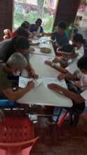Clients on coloring pages for their hands and eyes