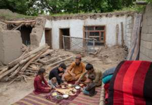 Azim & his children having lunch.