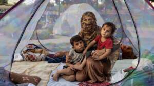 Afghan mother with her children.