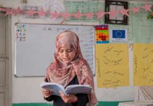 Afghan girl at an IRC education center.