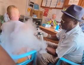 Dr. Ngobi administering cryotherapy
