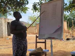 Cooperative farmer walking audience through budget