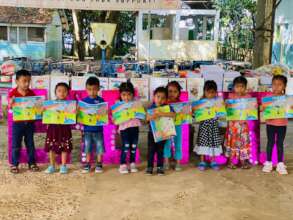 Kinder class with textbooks