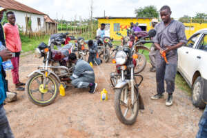 Boda boda youth in a practical class in Kilifi