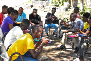 Trainees having their lunch