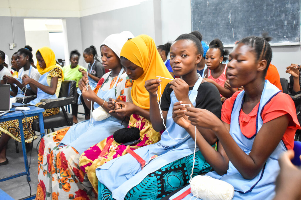 Crocheting skill development session.