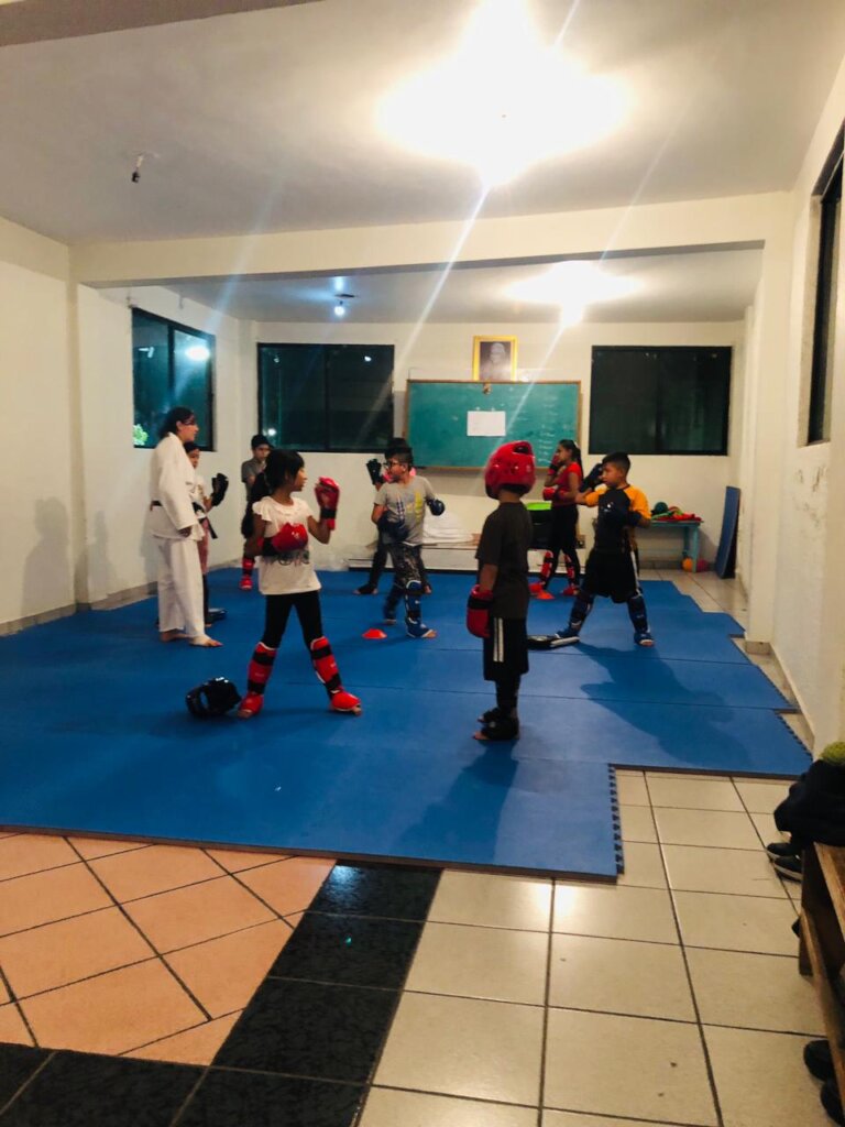 Karate academy in temporary classroom.