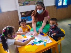 Children doing crafts in the garden