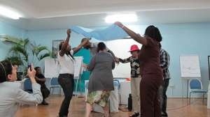 Participants enact water level raising