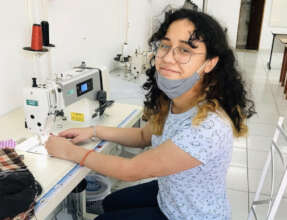 A fashion student at work