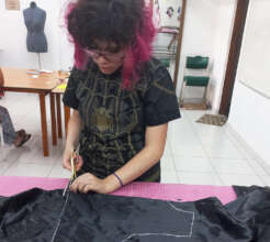 Mariana making her Halloween costume