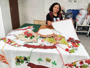 Martah with her new range of table linen