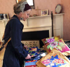 Choosing a cushion at the CARF event in London