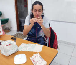 At work on an embroidery sample