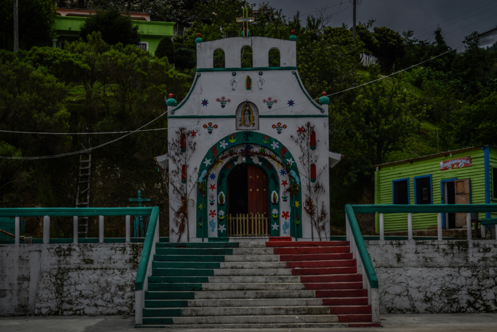 Church decorated with ceremonial native plants