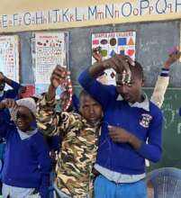 Learners showing their beadwork at Thinu
