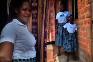 Faith (left) & children (right) with new clothes