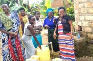 The newly-opened water point in Kyabirri, Uganda.