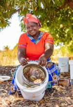 Susan, enjoying the benefits of her beehive
