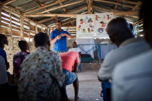 A community session on hygiene in Haiti.