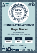 Roger's Marathon Completion Certificate