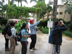 Cornell students observing birds in the PC Resort