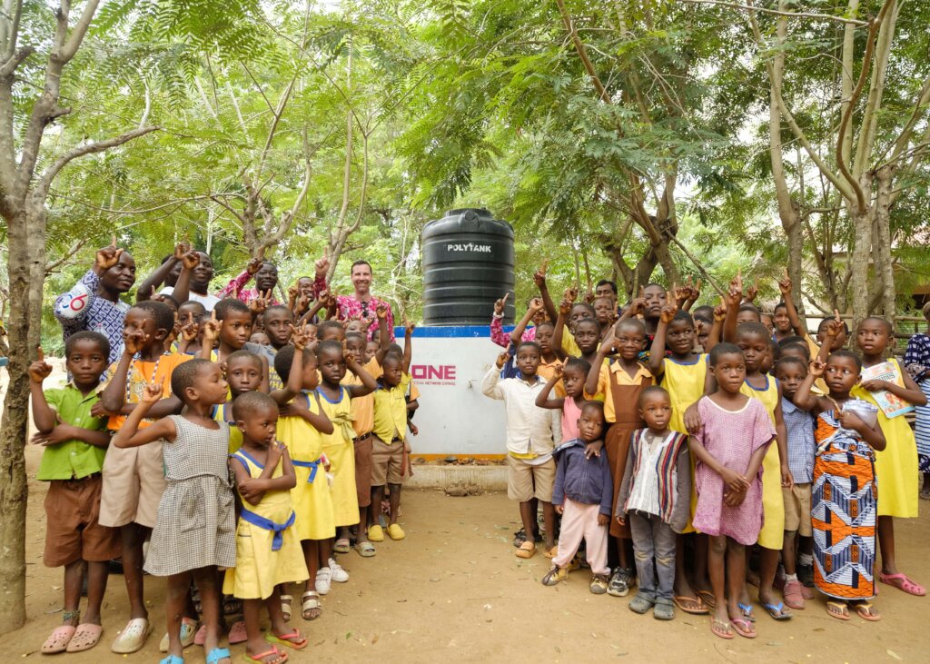 At the school dispensing point