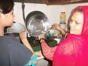 Helping her mother with household chores
