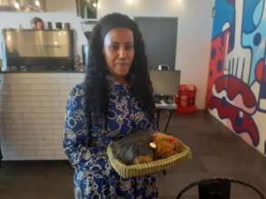 Carer borrowing a comfort pet at try out event!