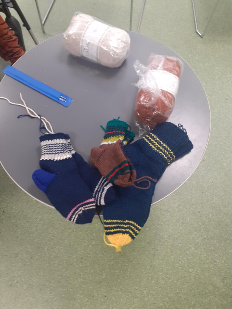 Some of the groups' knitted socks!