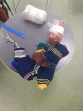 Some of the groups' knitted socks!