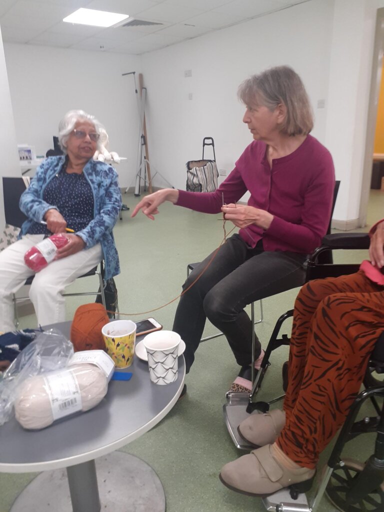 Carers enjoy knitting & chat at a coffee morning!
