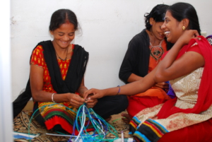 Anneamma (right) happy to indulge in craft