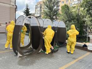 Training participants simulate decontamination