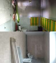 Inside the washing room before and after