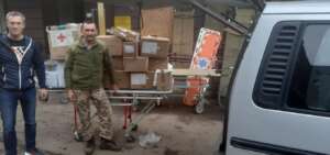 Sebastian unloads aid donations in Donetsk Ukraine