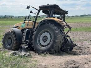 Farm tractor hits a landmine in Ukraine