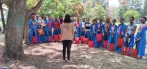Social worker educating girls