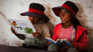 Girls reading in class