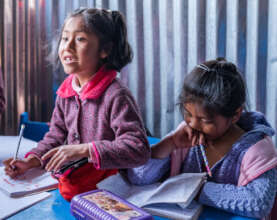 Children learning at the mobile library