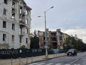 Destroyed buildings in Ukraine