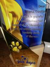 Award receive from animal rescuers in Ukraine