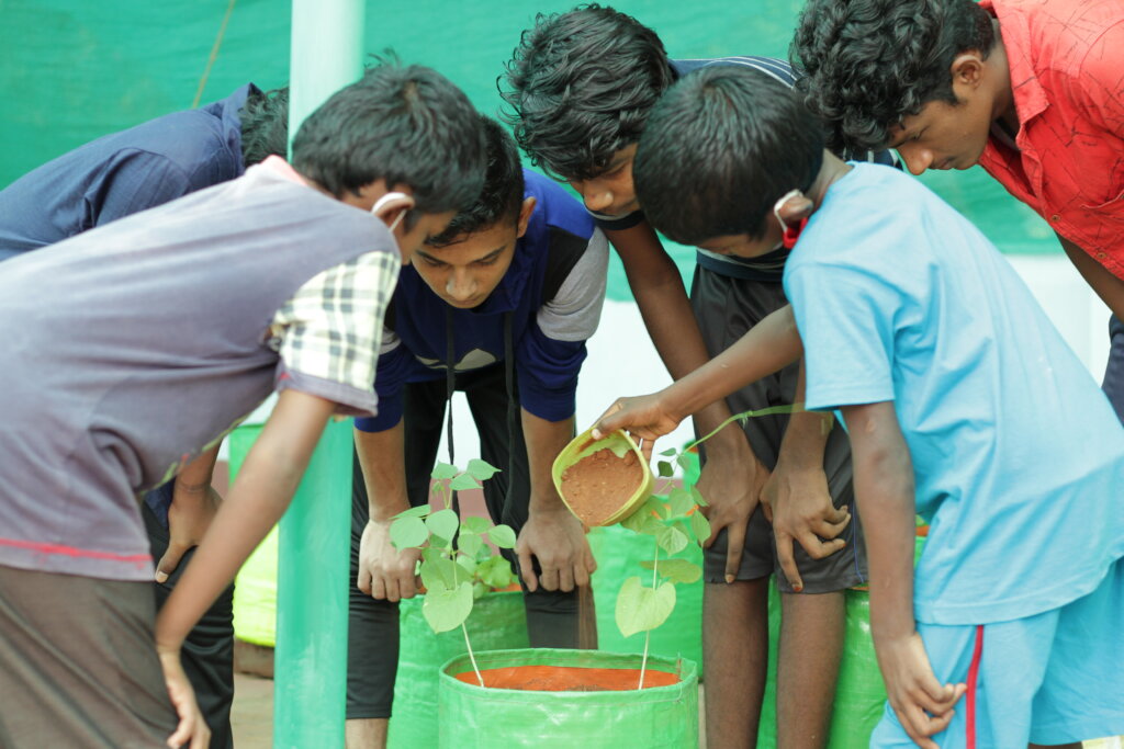 Children enjoying activities in a shelter